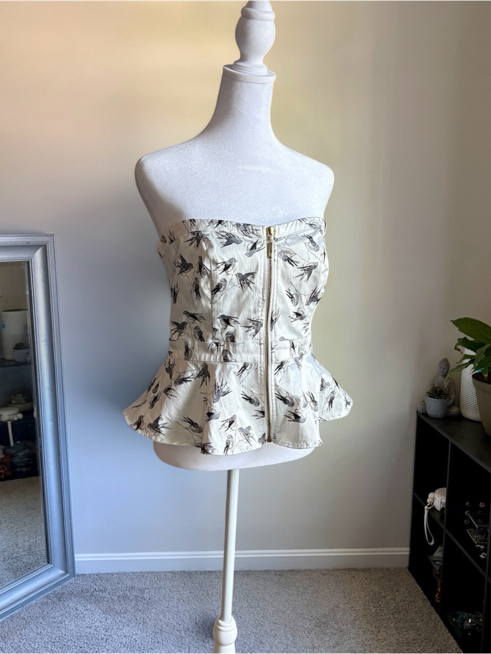 Forever 21 Black and White Floral Bustier Top